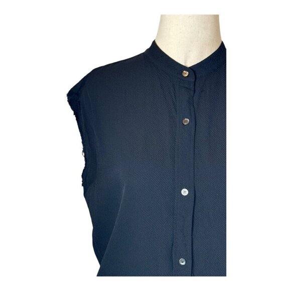 Helmut Lang Shirt Women Small Black Jacquard Split Back Knot Button Front Top‎ - Picture 5 of 10